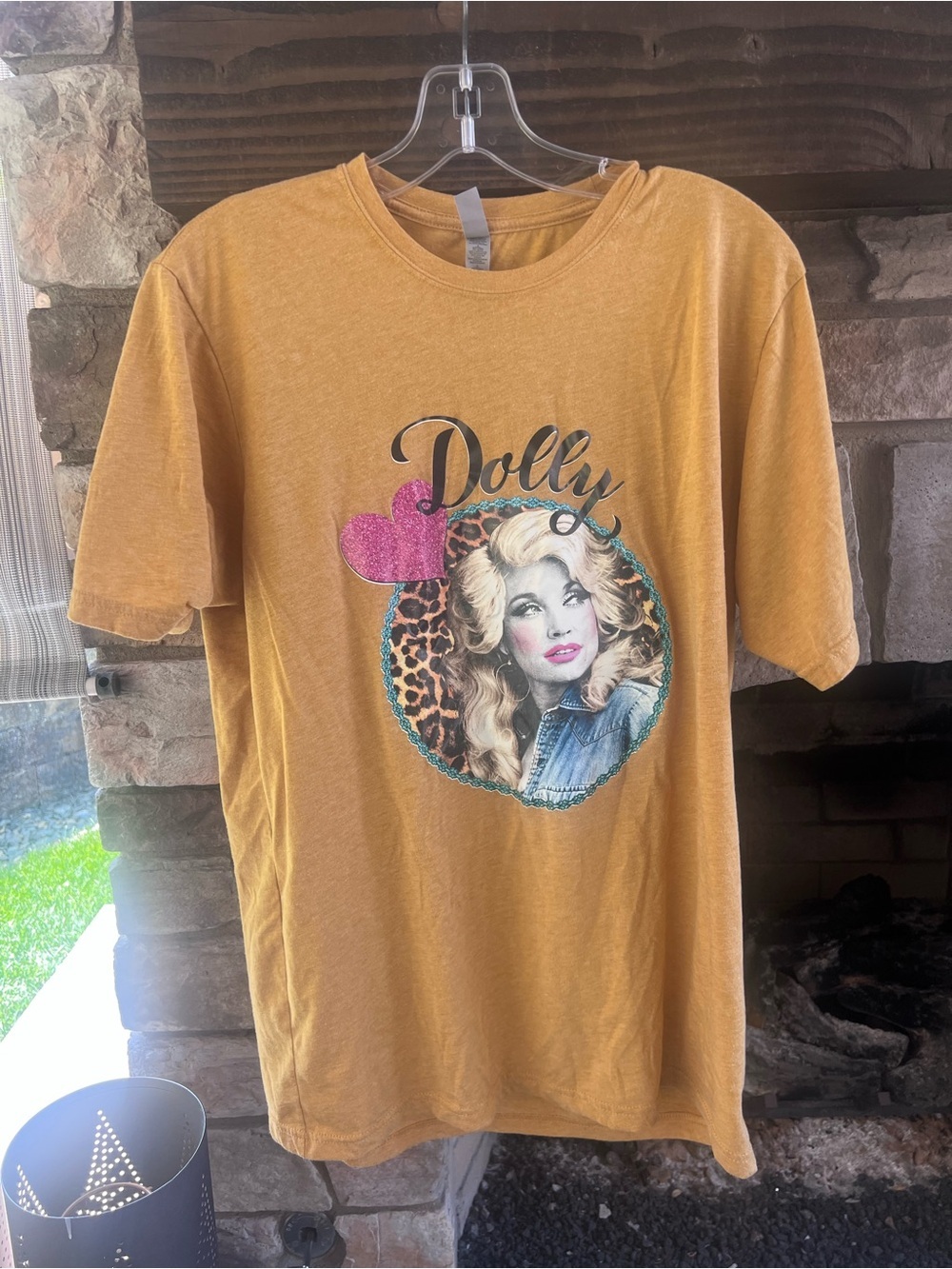 Dolly Graphic Tee in Mustard with Pink Accent XL